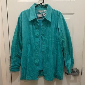 BLAIR Teal 2-Piece Corduroy Button-Up Shirt set